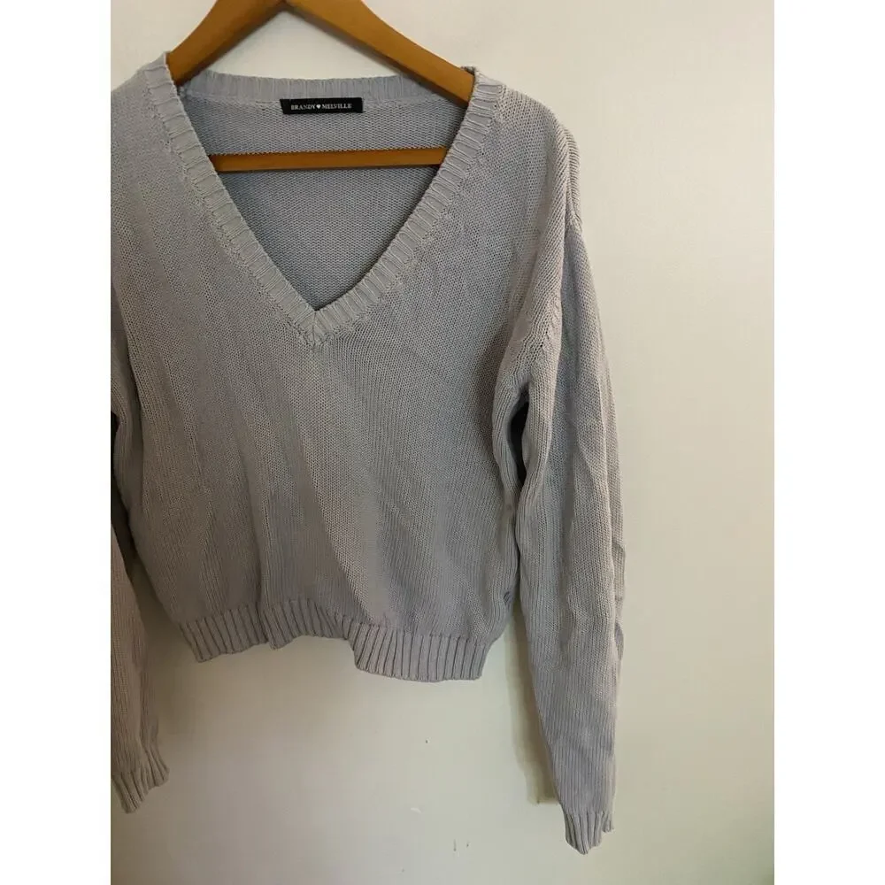 Brandy Melville Sweater Cotton‎ Steel Blue Cropped - Picture 4 of 5